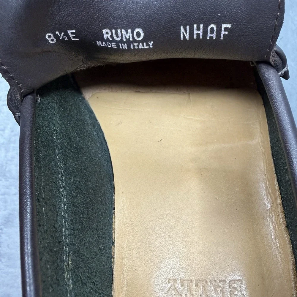 Bally Rumo Mens 9.5 Brown Green Leather Penny Loafers Made Italy Dress Shoes